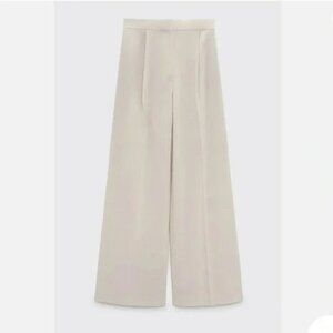 Zara Ivory High Waist Pleat Trousers Pants Beige Size Medium